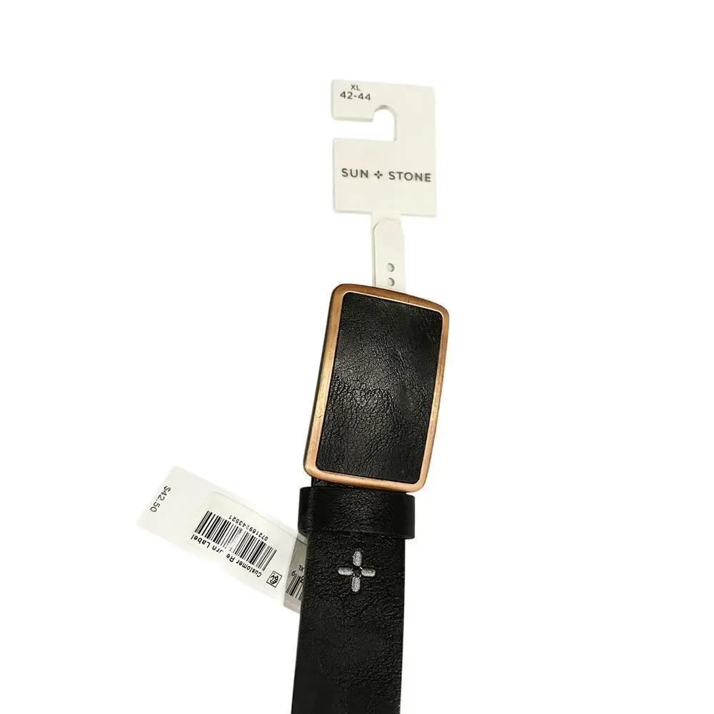 Sun + Stone Mens Black Faux Leather Buckle Dress Casual Belt